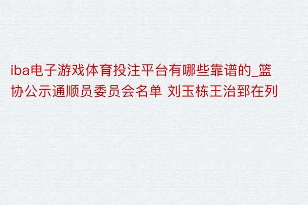 iba电子游戏体育投注平台有哪些靠谱的_篮协公示通顺员委员会名单 刘玉栋王治郅在列